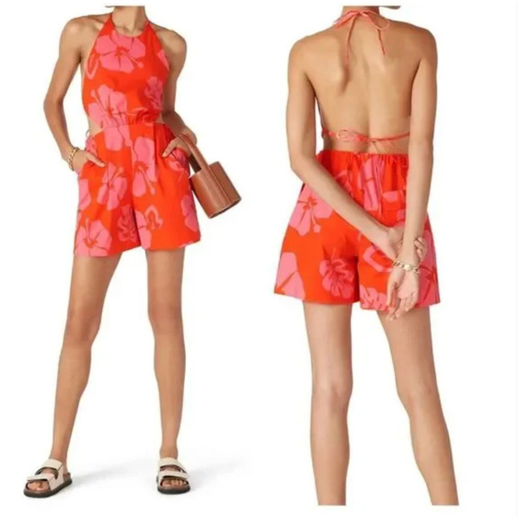 Staud Georgia Floral Romper 2 Tropical Palm Botanical Travel Beach Resort Cruise